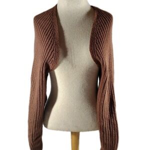 Knit Cardigan Bolero Shrug Ladies S Brown Open Front Cropped Long Sleeve Dressy